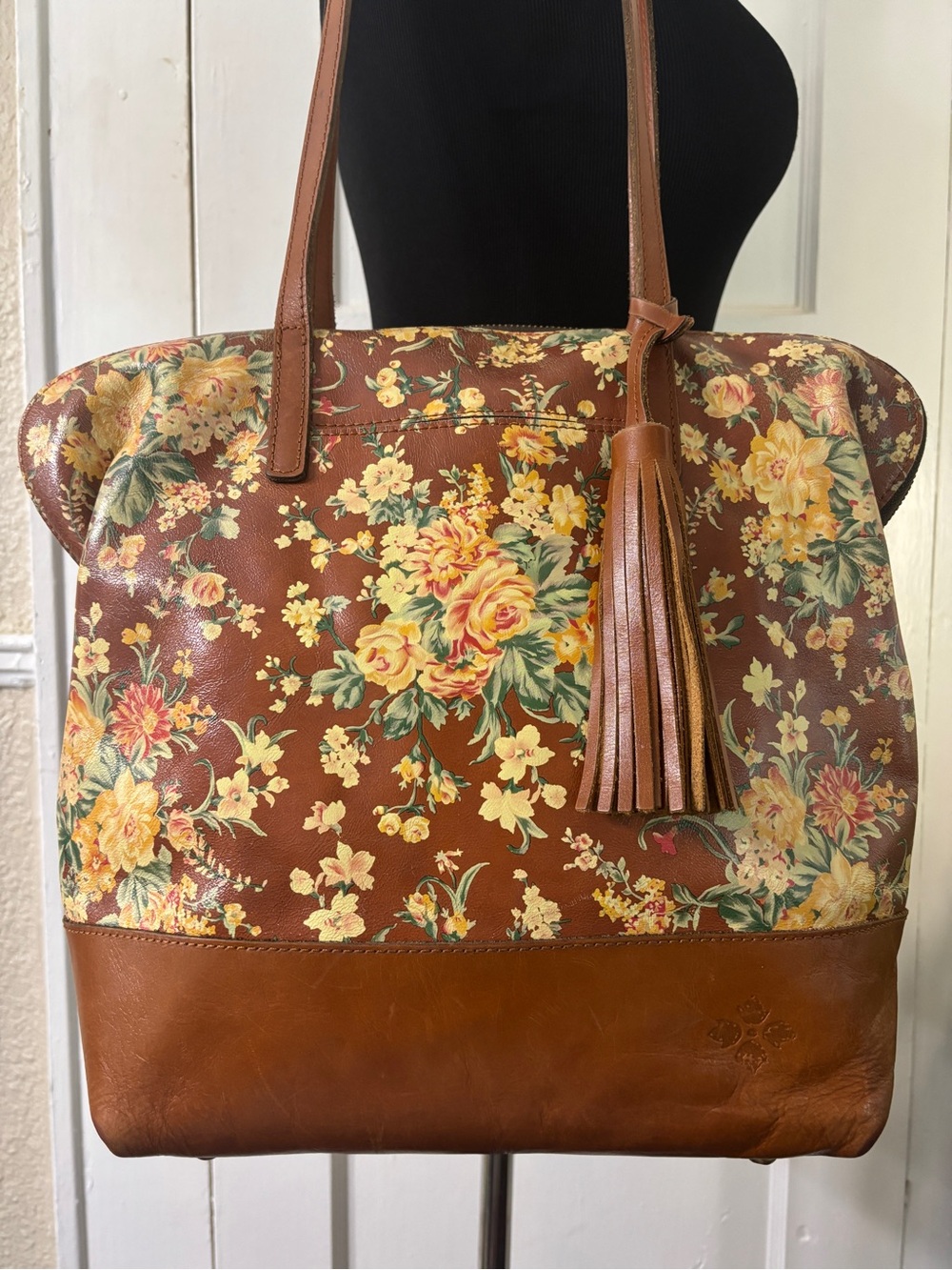 Patricia Nash Botanical Garden Leather Tote Bag with Large Tassel